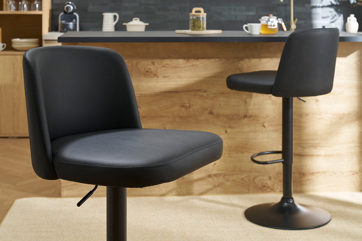 Tabourets de bar design r�glables noirs et m�tal noir (lot de 2) MONTI
