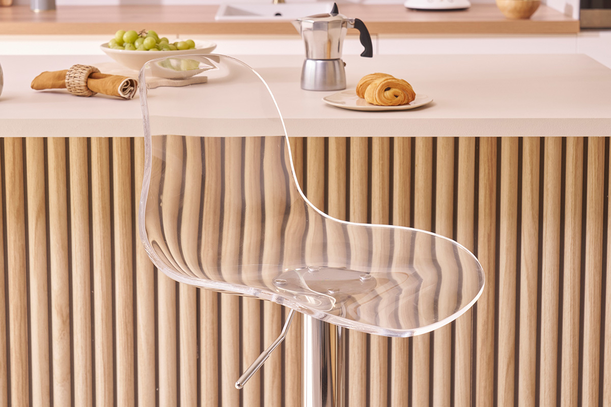 Tabourets de bar design r�glables transparents (lot de 2) GALILEO