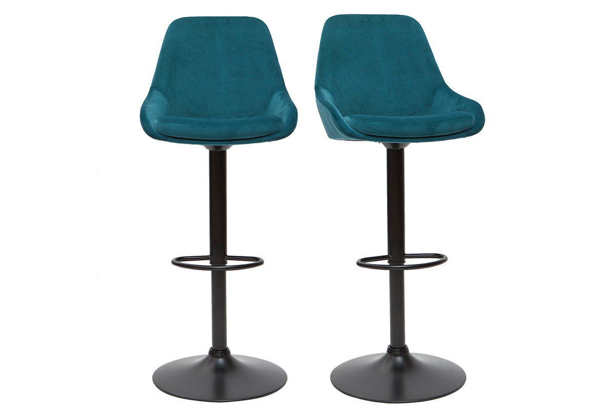 Tabourets de bar design r�glables velours bleu p�trole (lot de 2) HOLO