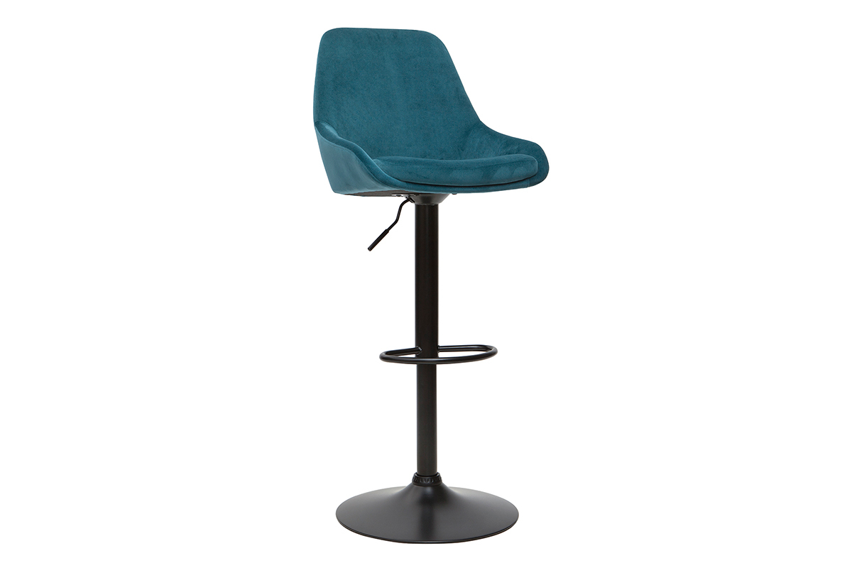 Tabourets de bar design r�glables velours bleu p�trole (lot de 2) HOLO