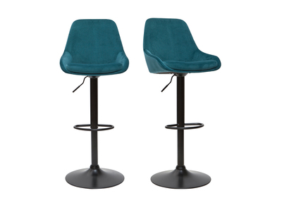 Tabourets de bar design r&eacute;glables velours bleu p&eacute;trole (lot de 2) HOLO