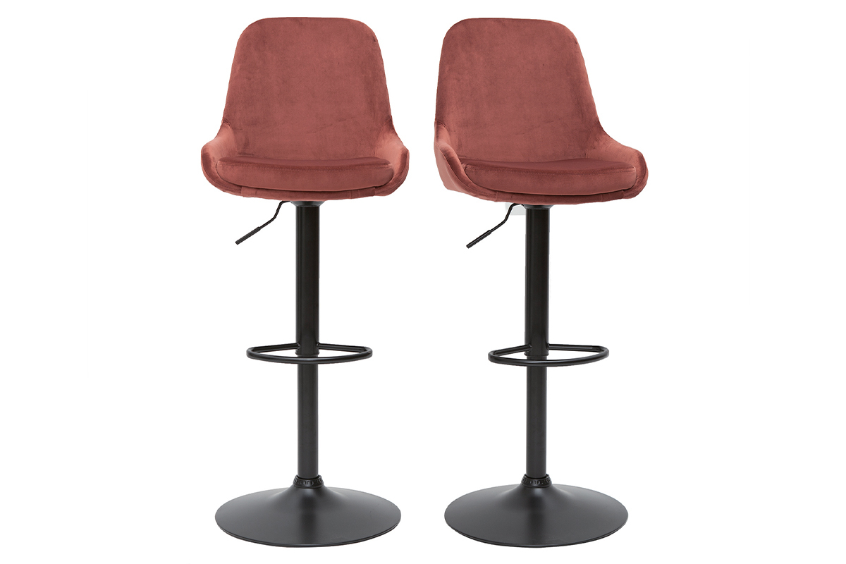 Tabourets de bar design r�glables velours rouge tomette (lot de 2) HOLO