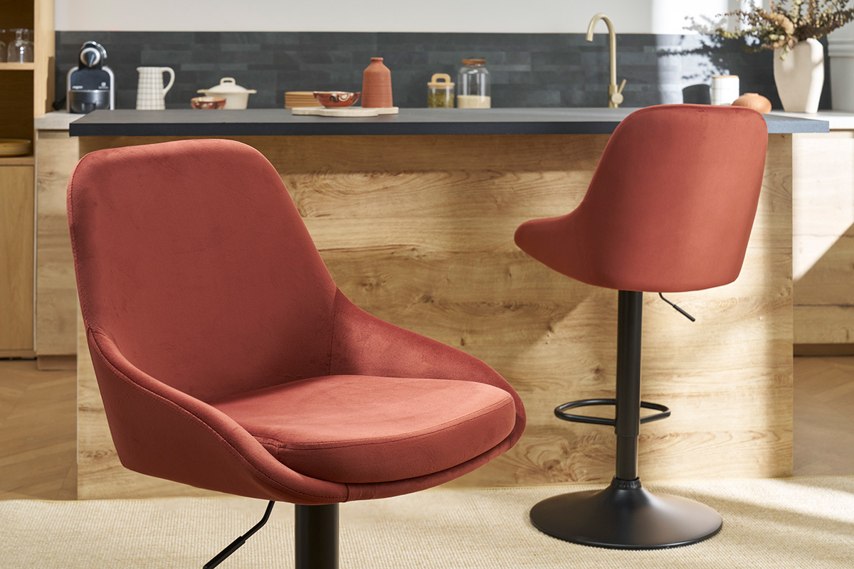 Tabourets de bar design r�glables velours rouge tomette (lot de 2) HOLO