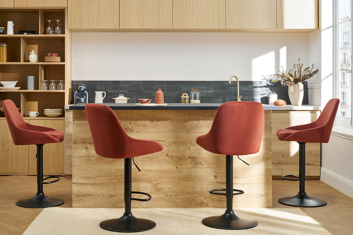 Tabourets de bar design r�glables velours rouge tomette (lot de 2) HOLO