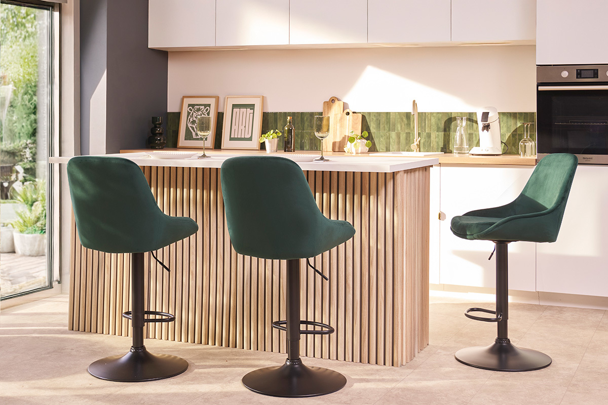 Tabourets de bar design r�glables velours vert (lot de 2) HOLO