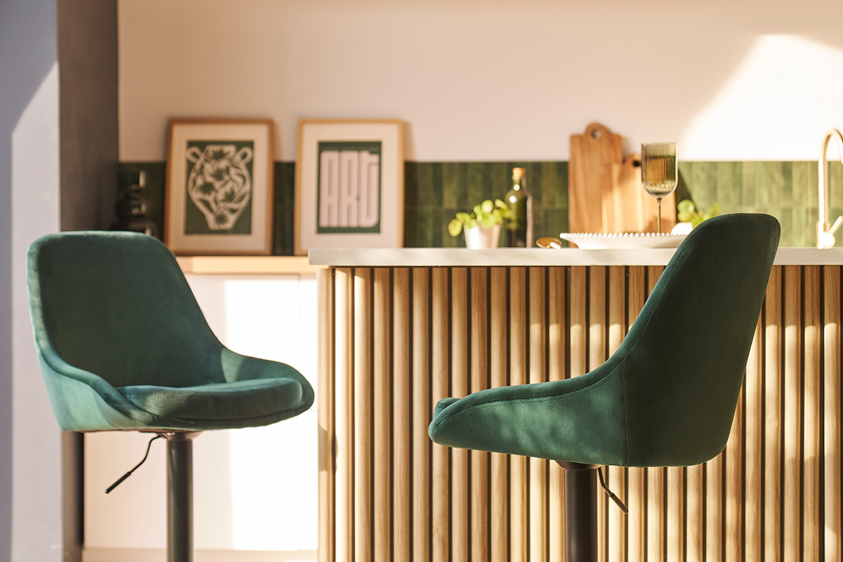 Tabourets de bar design r�glables velours vert (lot de 2) HOLO