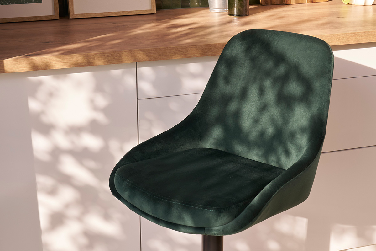 Tabourets de bar design r�glables velours vert (lot de 2) HOLO
