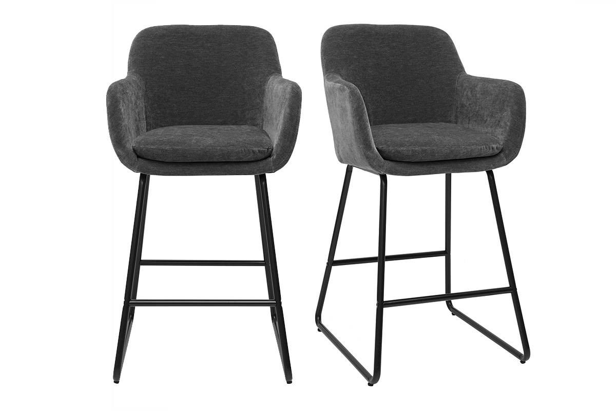 Tabourets de bar effet velours gris fonc� H65 cm (lot de 2) AMIKA