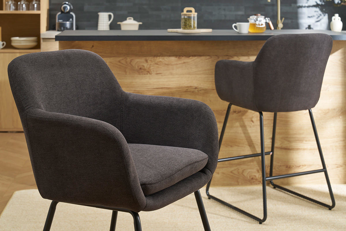 Tabourets de bar effet velours gris fonc� H65 cm (lot de 2) AMIKA