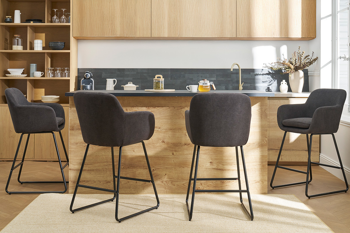 Tabourets de bar effet velours gris fonc� H65 cm (lot de 2) AMIKA