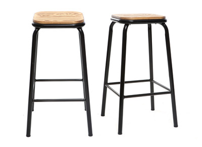Tabourets de bar empilables noir et bois fonc&eacute; H65 cm (lot de 2) MEMPHIS