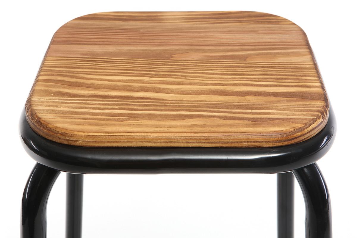 Tabourets de bar empilables noir et bois fonc� H77.5 cm (lot de 2) MEMPHIS