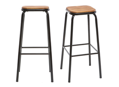 Tabourets de bar empilables noir et bois fonc&eacute; H77.5 cm (lot de 2) MEMPHIS