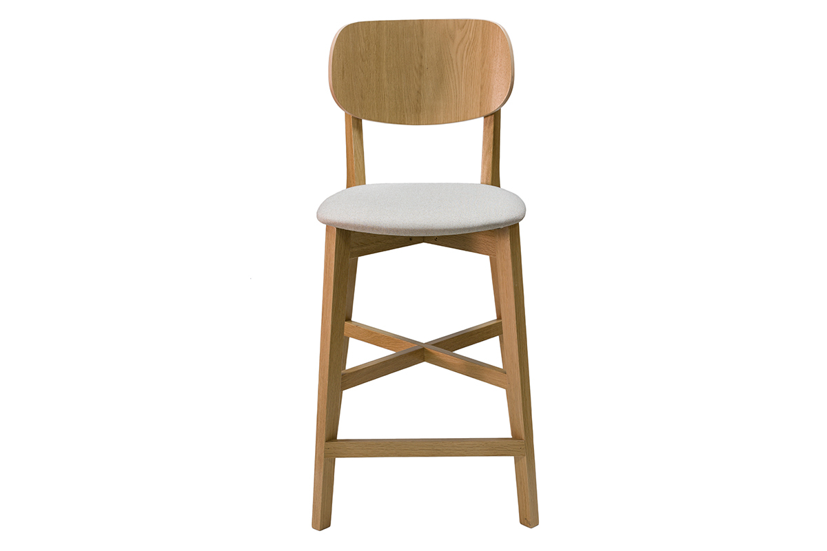 Tabourets de bar en bois clair ch�ne et tissu beige H65 cm (lot de 2) LUCIA