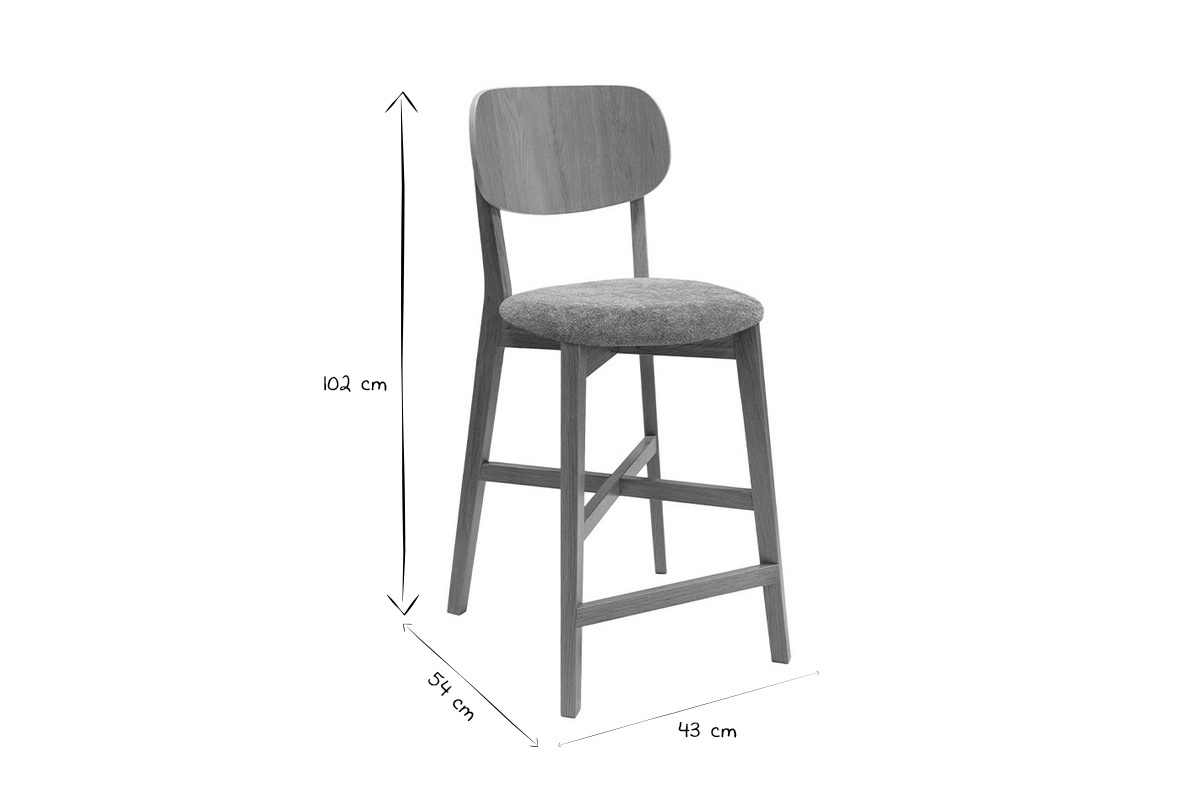 Tabourets de bar en bois clair ch�ne et tissu effet velours terre br�l�e H65 cm (lot de 2) LUCIA