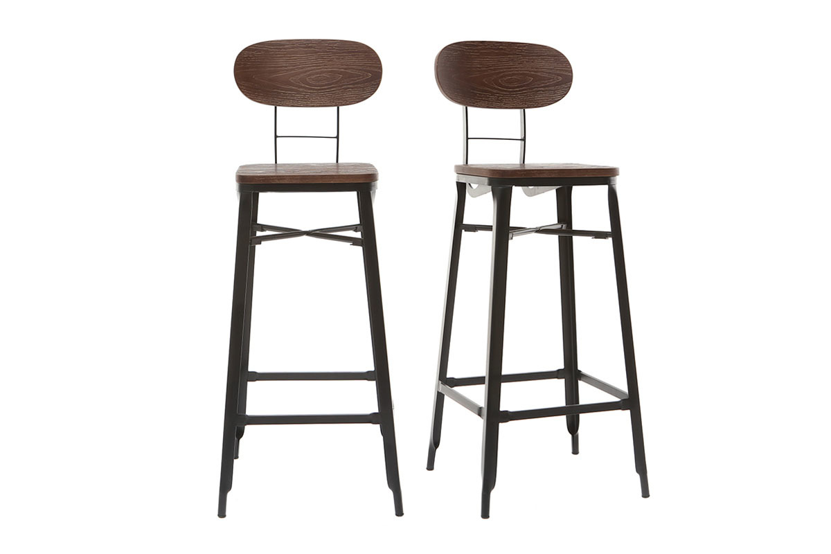 Tabourets de bar en bois et m�tal noir H75 cm (lot de 2) HOCKER