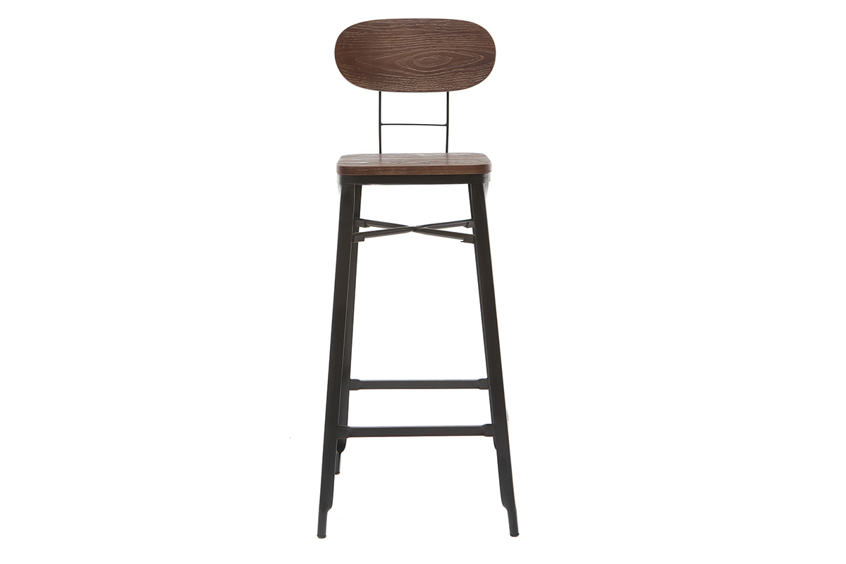 Tabourets de bar en bois et m�tal noir H75 cm (lot de 2) HOCKER