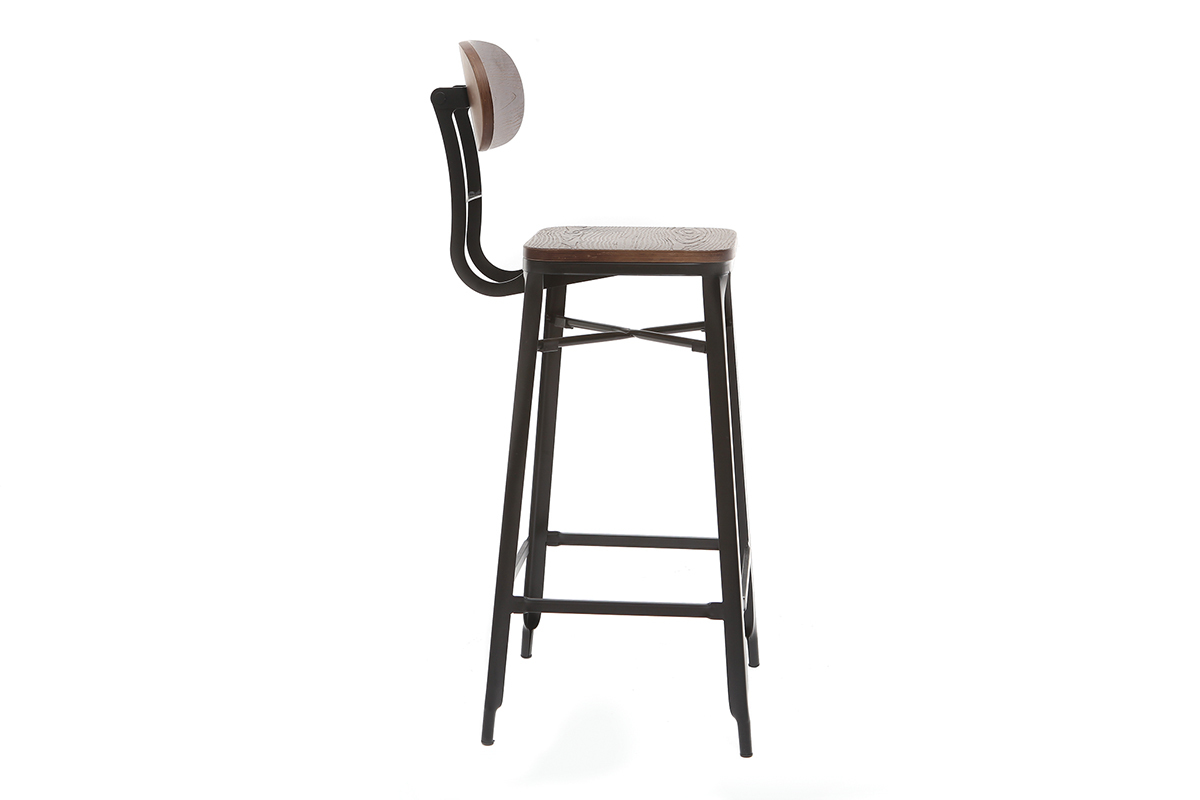 Tabourets de bar en bois et m�tal noir H75 cm (lot de 2) HOCKER