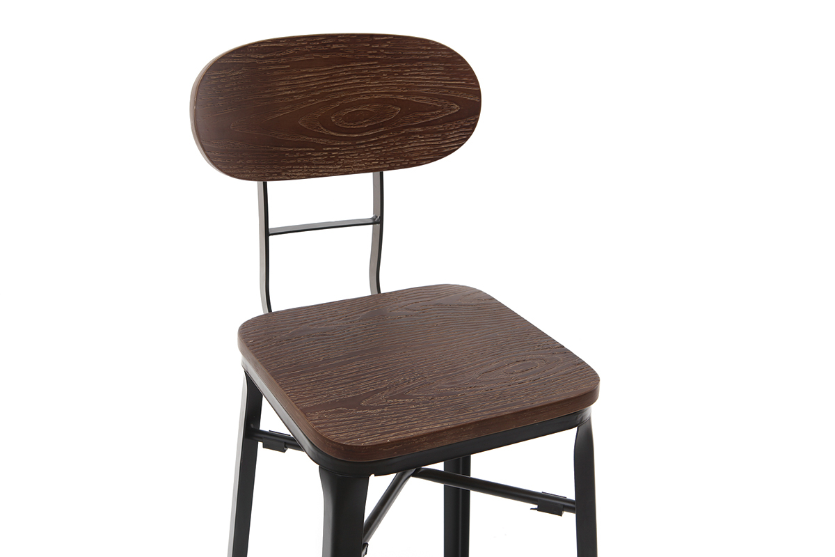 Tabourets de bar en bois et m�tal noir H75 cm (lot de 2) HOCKER