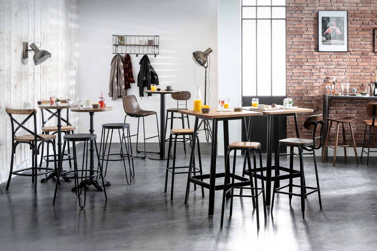 Tabourets de bar en bois et m�tal noir H75 cm (lot de 2) HOCKER