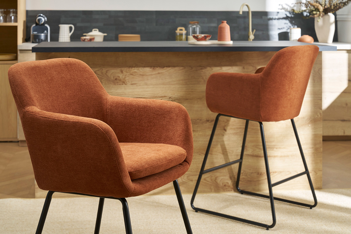 Tabourets de bar en tissu effet velours terre br�l�e H65 cm (lot de 2) AMIKA