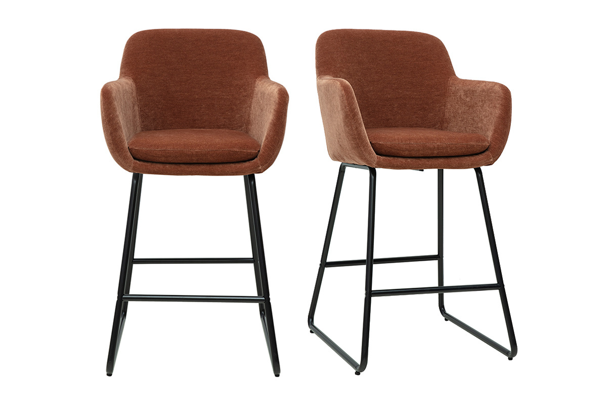 Tabourets de bar en tissu effet velours terre br�l�e H65 cm (lot de 2) AMIKA