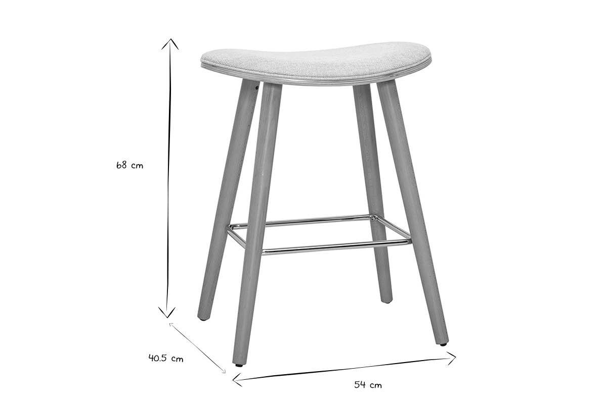 Dimensions d'un tabouret de bar : hauteur 68 cm, profondeur 40,5 cm, largeur 54 cm, vue de c�t�.