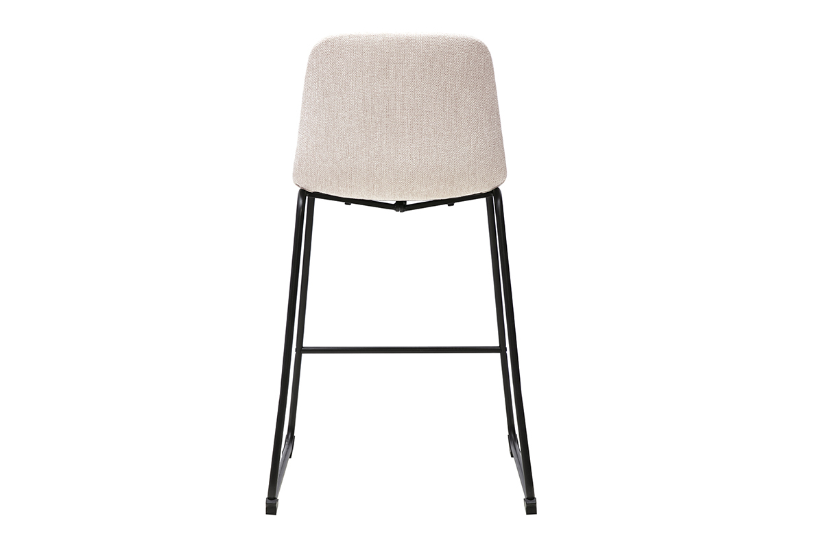 Tabouret de bar H64 cm en tissu beige et m�tal noir, vue de dos.