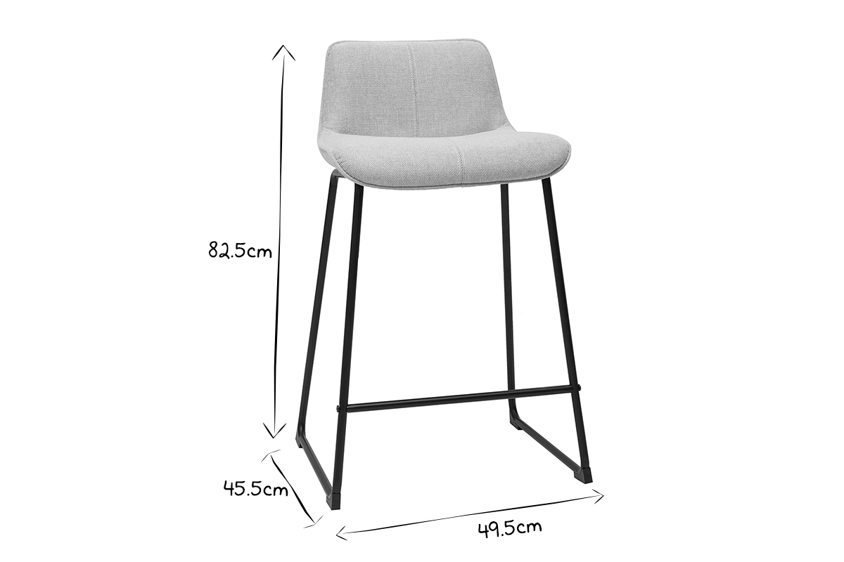 Tabourets de bar en tissu effet velours textur� beige et m�tal H65 cm (lot de 2) BOOST