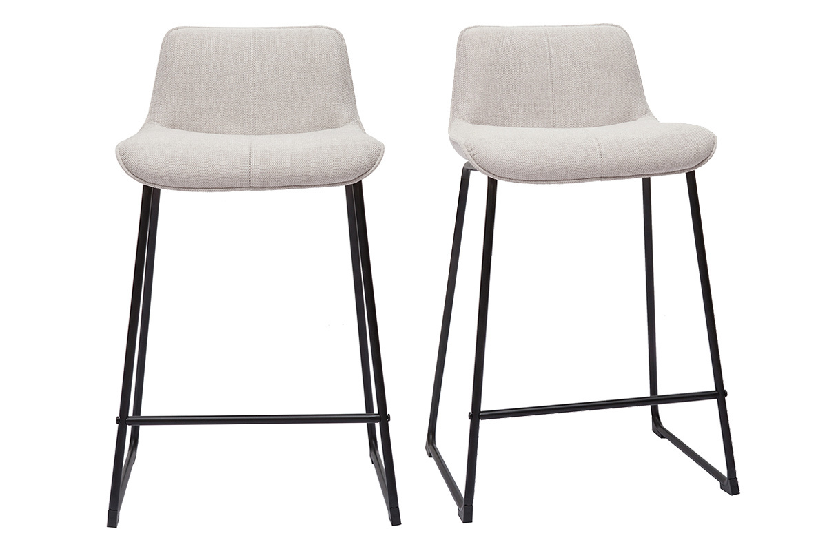 Tabourets de bar en tissu effet velours textur� beige et m�tal H65 cm (lot de 2) BOOST