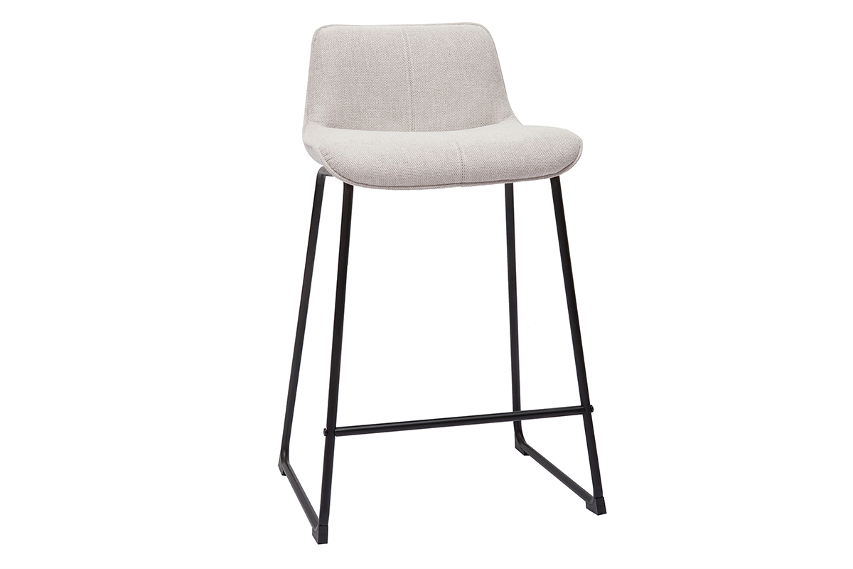 Tabourets de bar en tissu effet velours textur� beige et m�tal H65 cm (lot de 2) BOOST