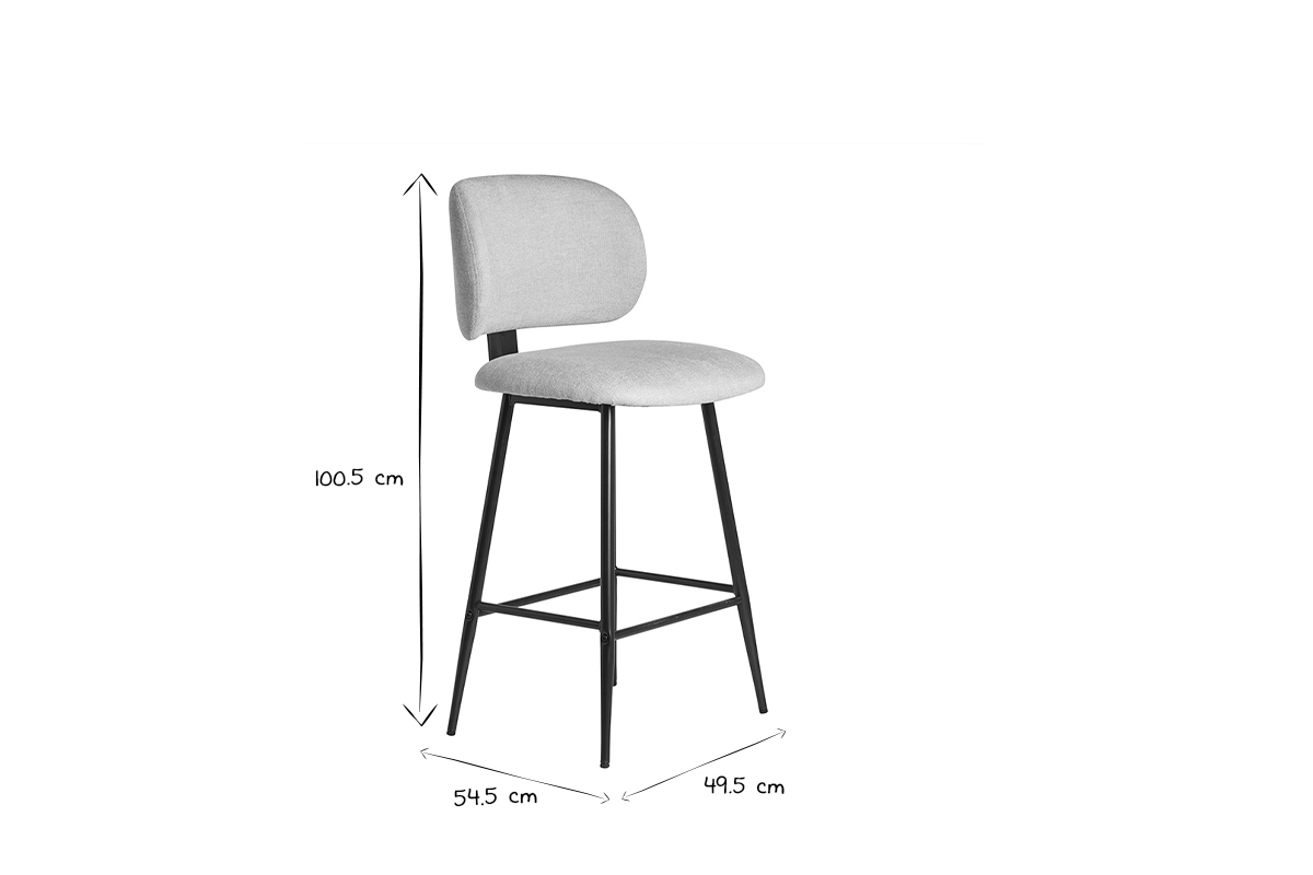 Tabourets de bar en tissu effet velours textur� beige et m�tal noir H70 cm (lot de 2) ATRIUM