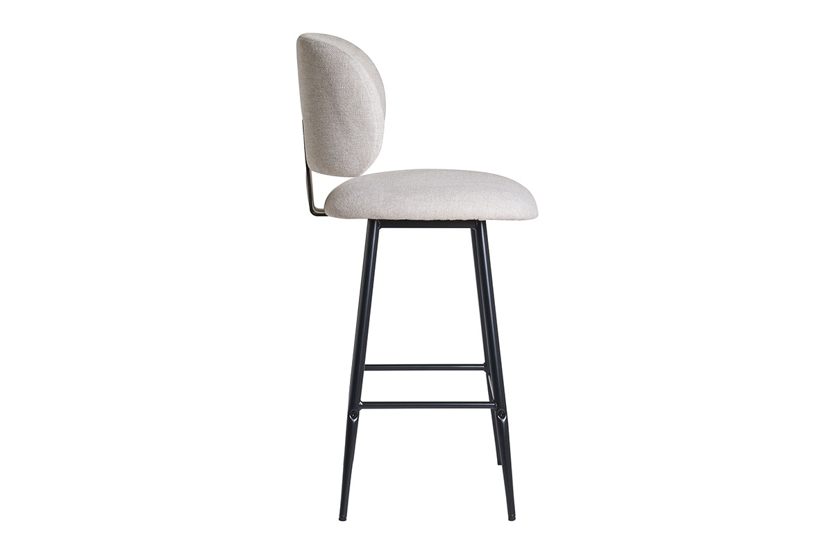 Tabourets de bar en tissu effet velours textur� beige et m�tal noir H70 cm (lot de 2) ATRIUM