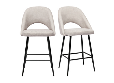 Tabourets de bar en tissu effet velours textur&eacute; beige H65 cm (lot de 2) COSETTE