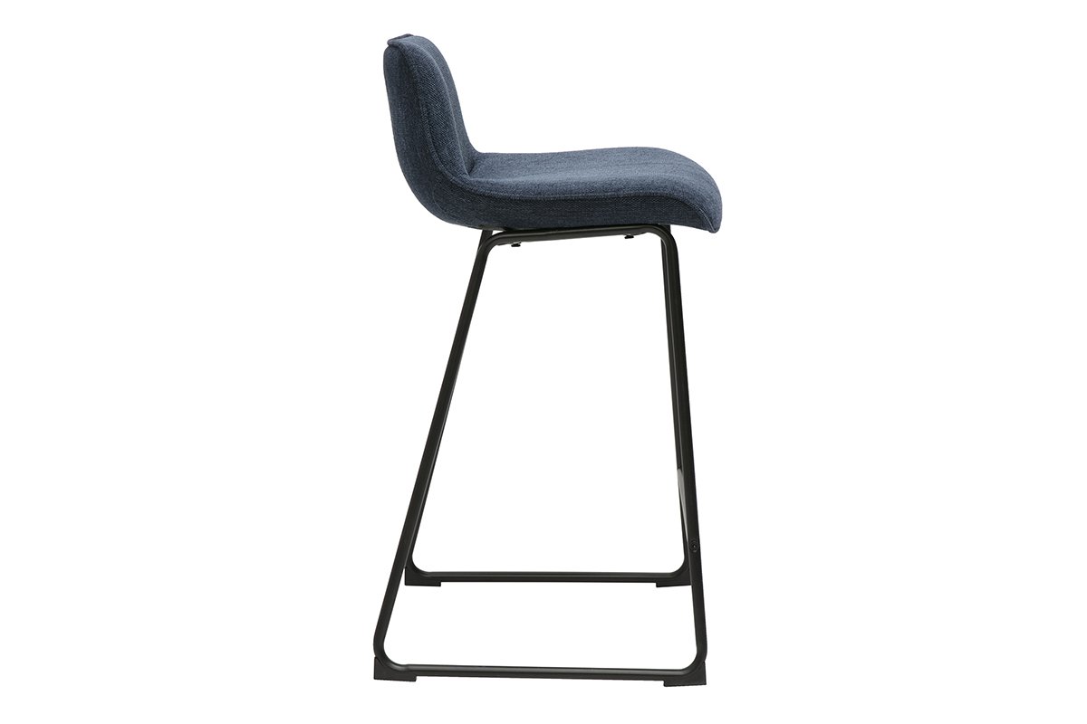 Tabourets de bar en tissu effet velours textur� bleu fonc� et m�tal H65 cm (lot de 2) BOOST