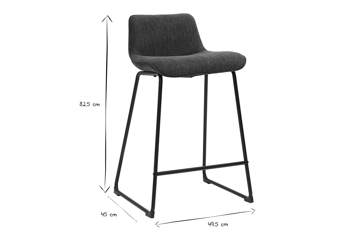 Tabourets de bar en tissu effet velours textur� bleu fonc� et m�tal H65 cm (lot de 2) BOOST