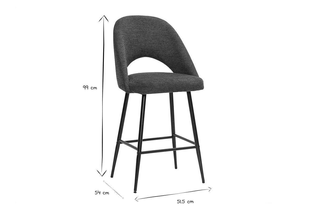 Tabourets de bar en tissu velours bleu fonc� avec pi�tement m�tal noir, dimensions H65 cm.