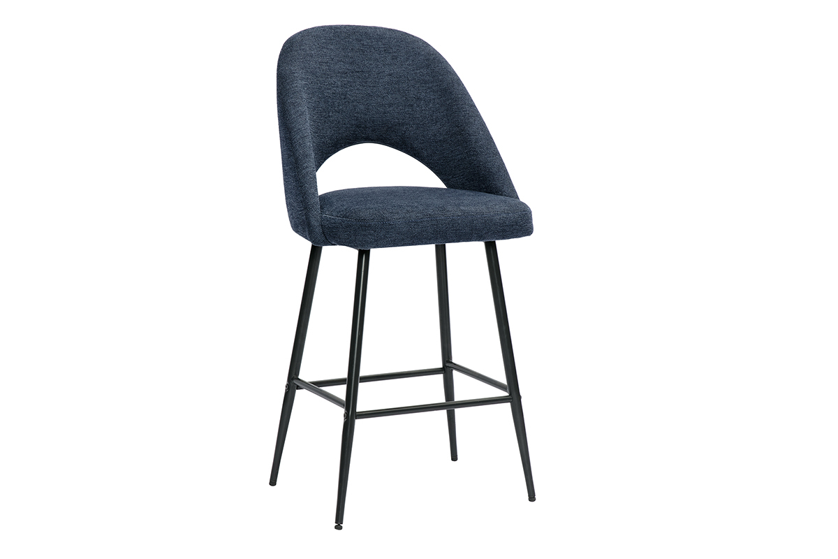 Tabourets de bar en tissu effet velours textur� bleu fonc� H65 cm (lot de 2) COSETTE