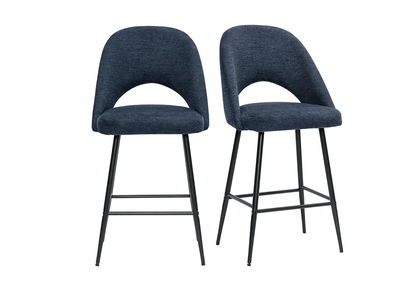 Tabourets de bar en tissu effet velours textur&eacute; bleu fonc&eacute; H65 cm (lot de 2) COSETTE