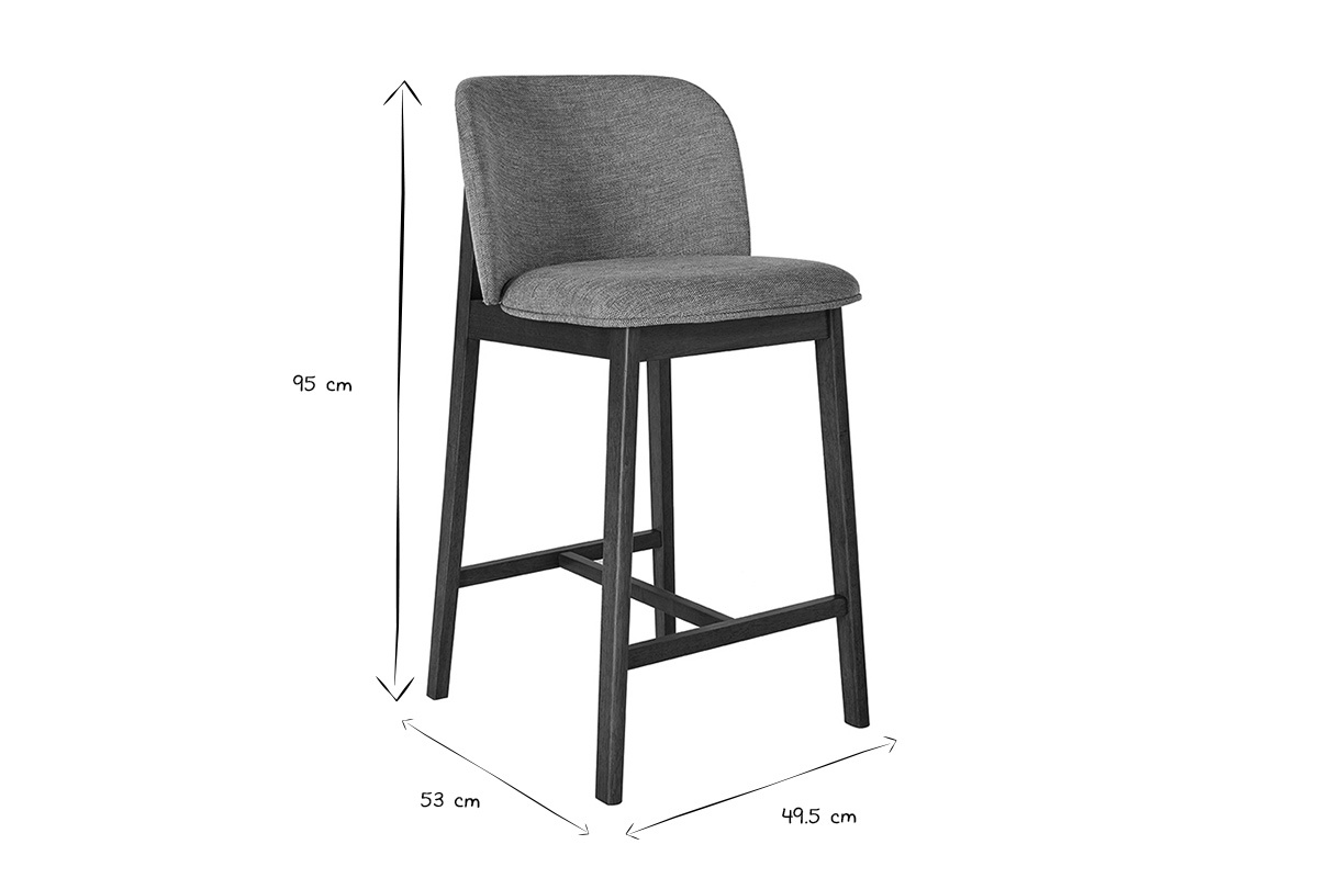 Dimensions des tabourets de bar TIEGA en noir et blanc : hauteur 95 cm, largeur 49,5 cm, profondeur 53 cm.