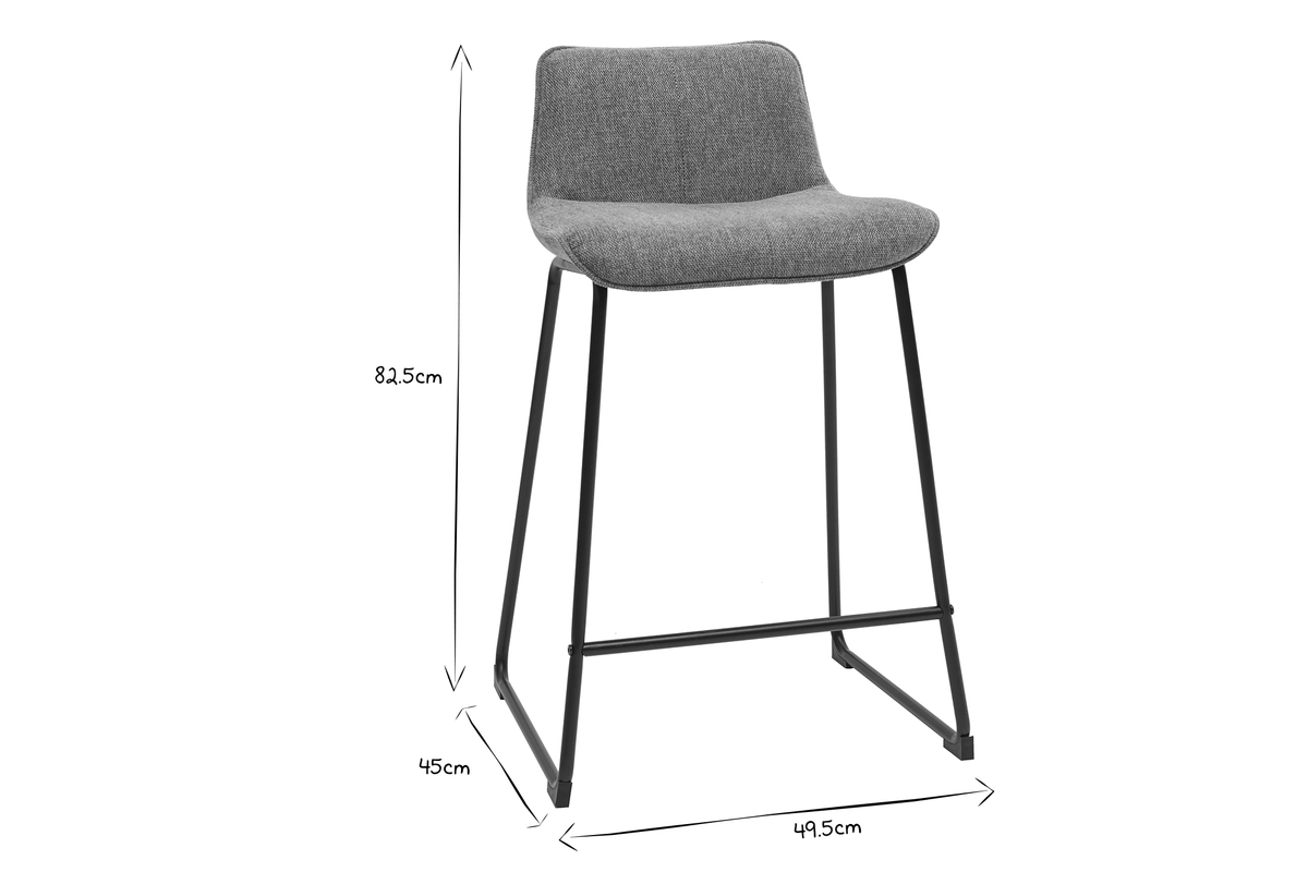 Tabourets de bar en tissu effet velours textur� gris et m�tal H65 (lot de 2) BOOST