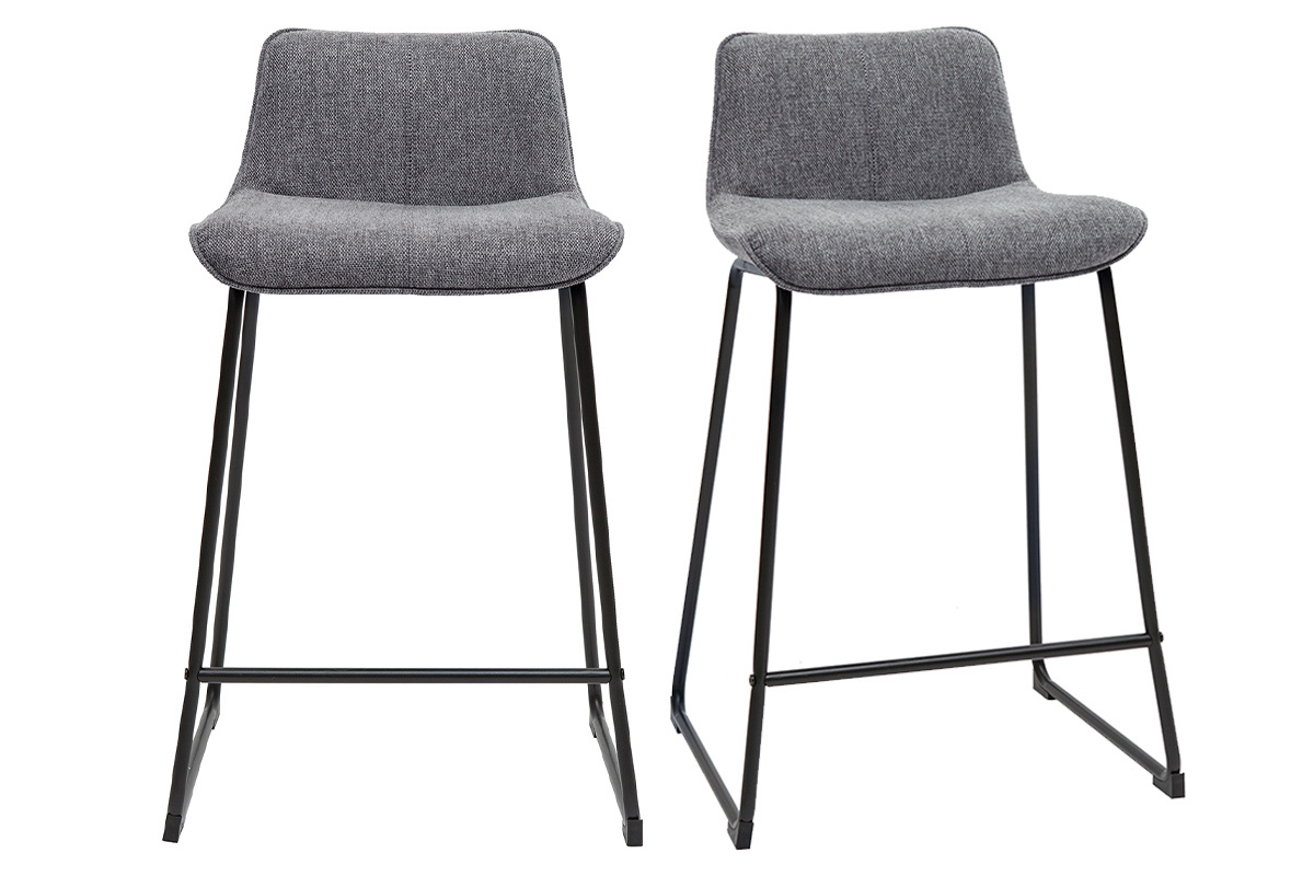 Tabourets de bar en tissu effet velours textur� gris et m�tal H65 (lot de 2) BOOST