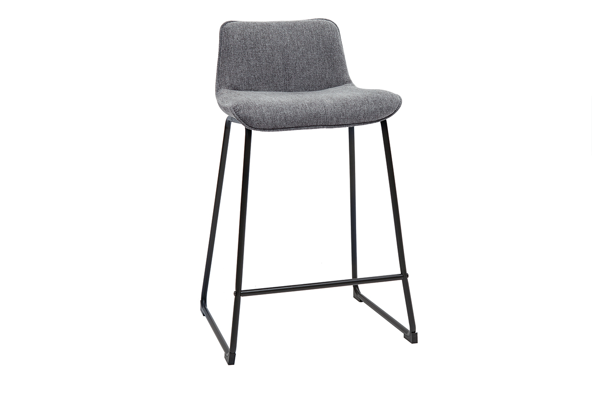 Tabourets de bar en tissu effet velours textur� gris et m�tal H65 (lot de 2) BOOST