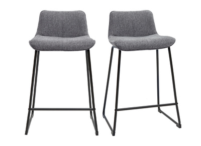 Tabourets de bar en tissu effet velours textur&eacute; gris et m&eacute;tal H65 (lot de 2) BOOST