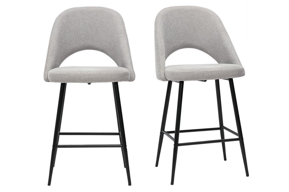 Tabourets de bar en tissu effet velours textur� gris H65 cm (lot de 2) COSETTE