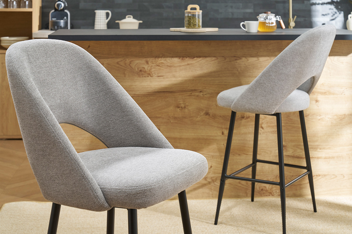 Tabourets de bar en tissu effet velours textur� gris H65 cm (lot de 2) COSETTE