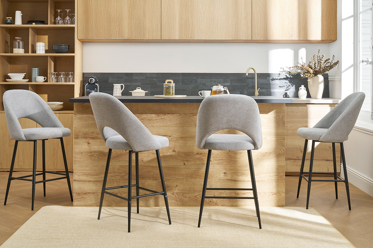 Tabourets de bar en tissu effet velours textur� gris H65 cm (lot de 2) COSETTE