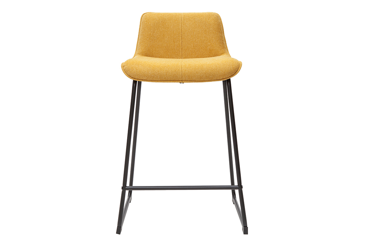 Tabourets de bar en tissu effet velours textur� jaune moutarde et m�tal H65 cm (lot de 2) BOOST