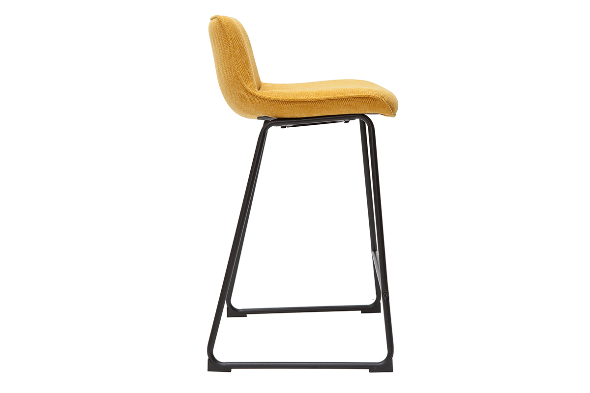 Tabourets de bar en tissu effet velours textur� jaune moutarde et m�tal H65 cm (lot de 2) BOOST