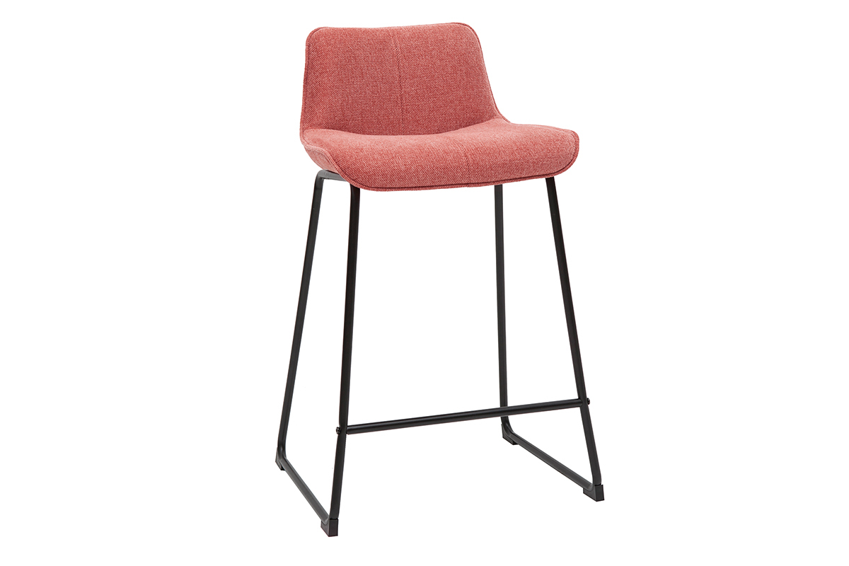 Tabourets de bar en tissu effet velours textur� terracotta et m�tal H65 cm (lot de 2) BOOST